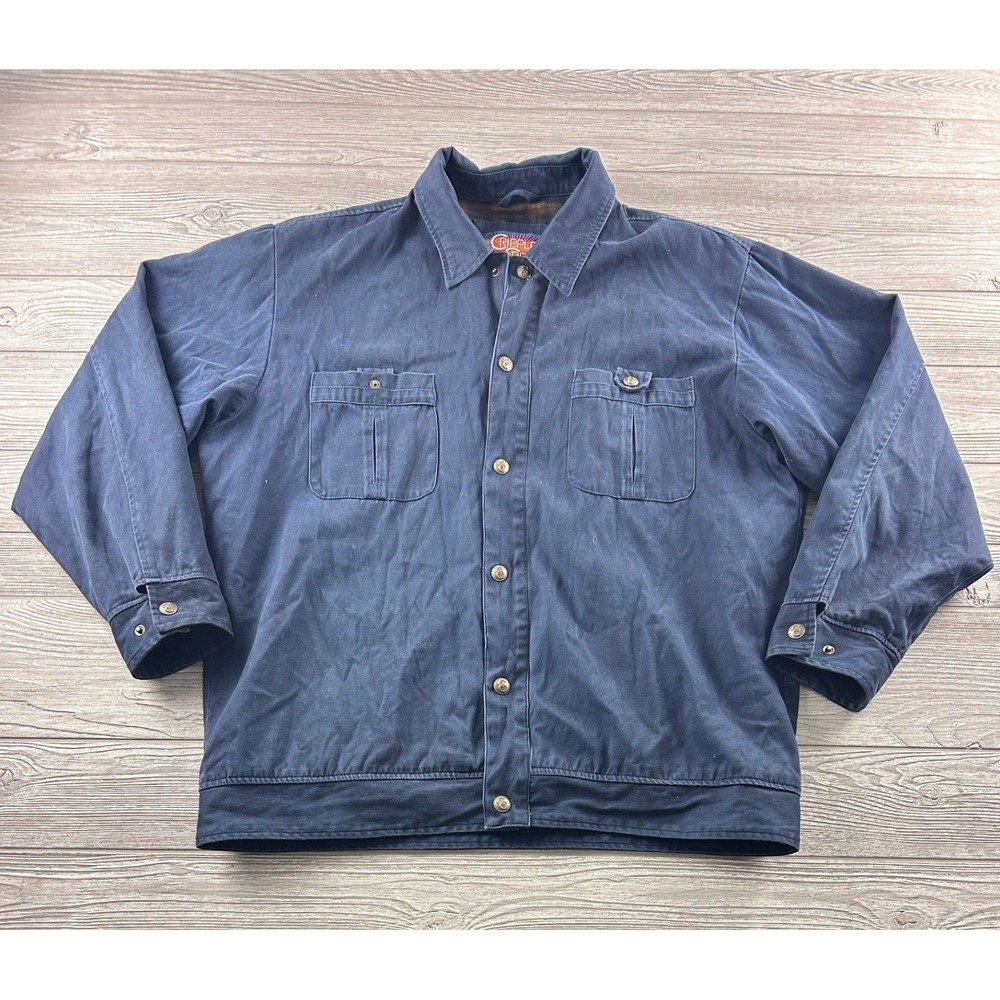 Cripple Creek Mens XXL Navy Blue Canvas Western Plaid Lined Work Jacket Vintage